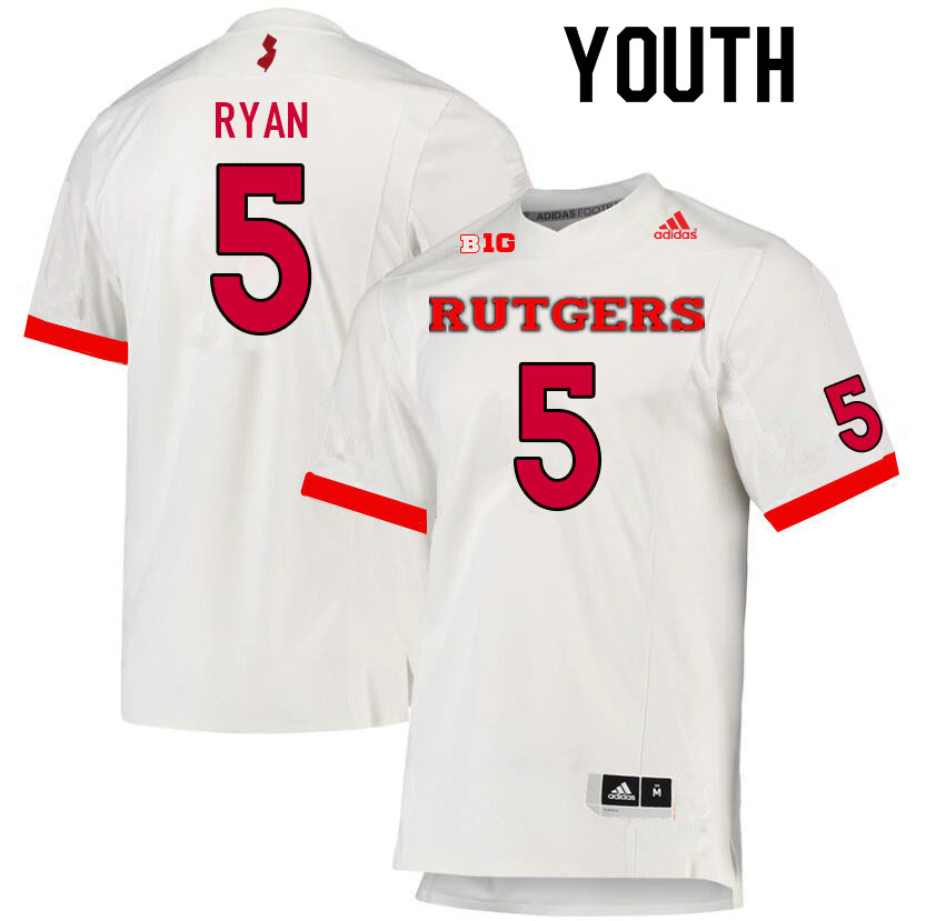Youth #5 Sean Ryan Rutgers Scarlet Knights College Football Jerseys Sale-White